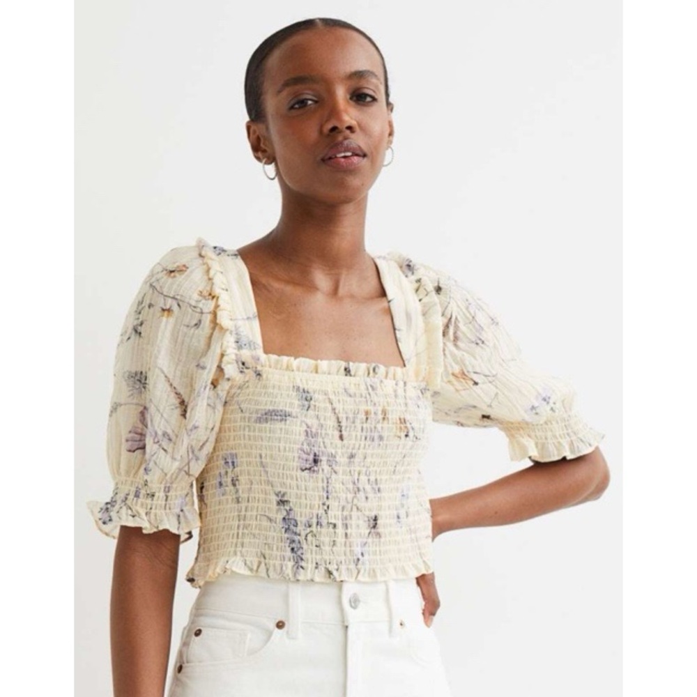 H&M-Floral Cream Women's Top-Size Small